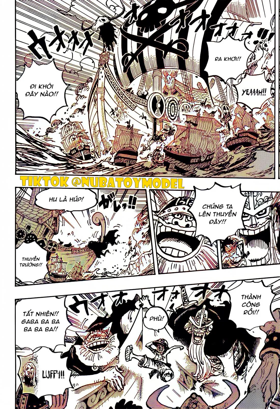 Trong lúc đó Luffy, Dorry, Brogy cùng Bonney Sanji và atlas đã hội ngộ và lên tàu Elbaf. Con tàu khổng lồ bị bao vây xunh quanh bới rất nhiều tàu hải quân. Mọi người đều rất vui mừng khi gặp lại nhau.